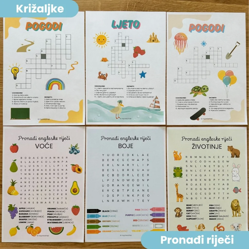 hrvatska pisana slova, križaljke, zagonetke, anagrami