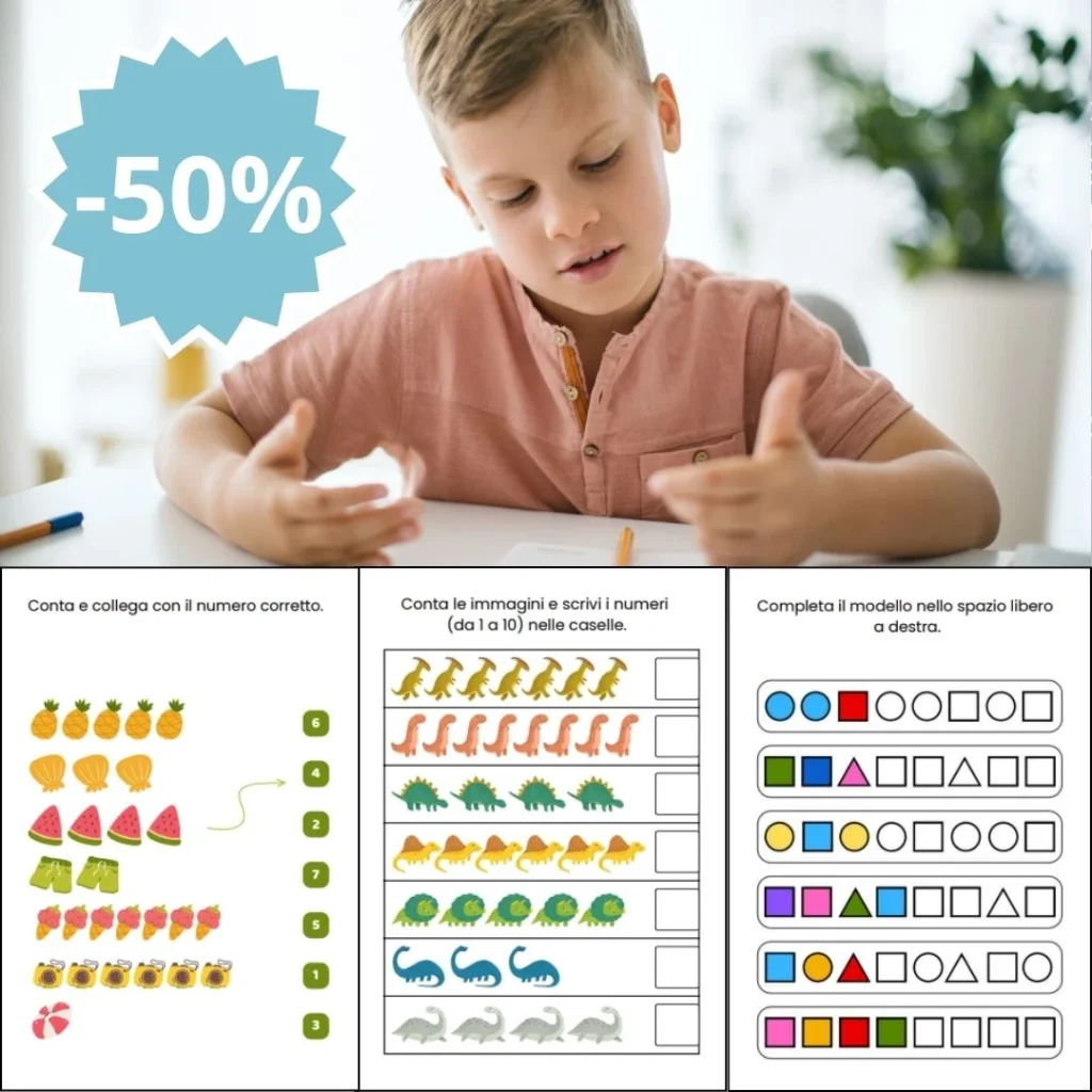 Attività matematiche divertenti: logica, conteggio, sequenze (PDF–140 pagine)