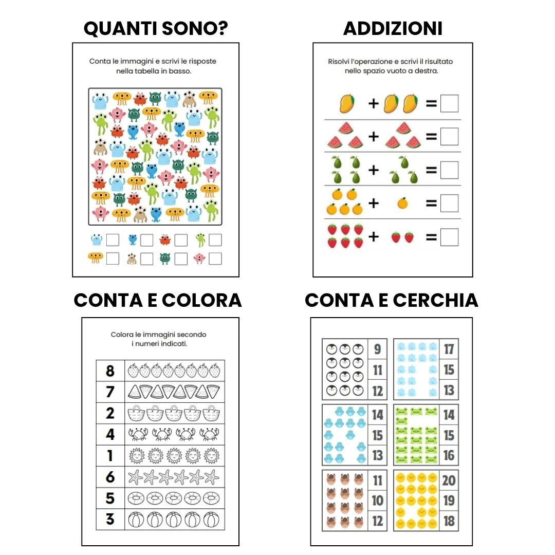 Attività matematiche divertenti: logica, conteggio, sequenze (PDF–140 pagine)