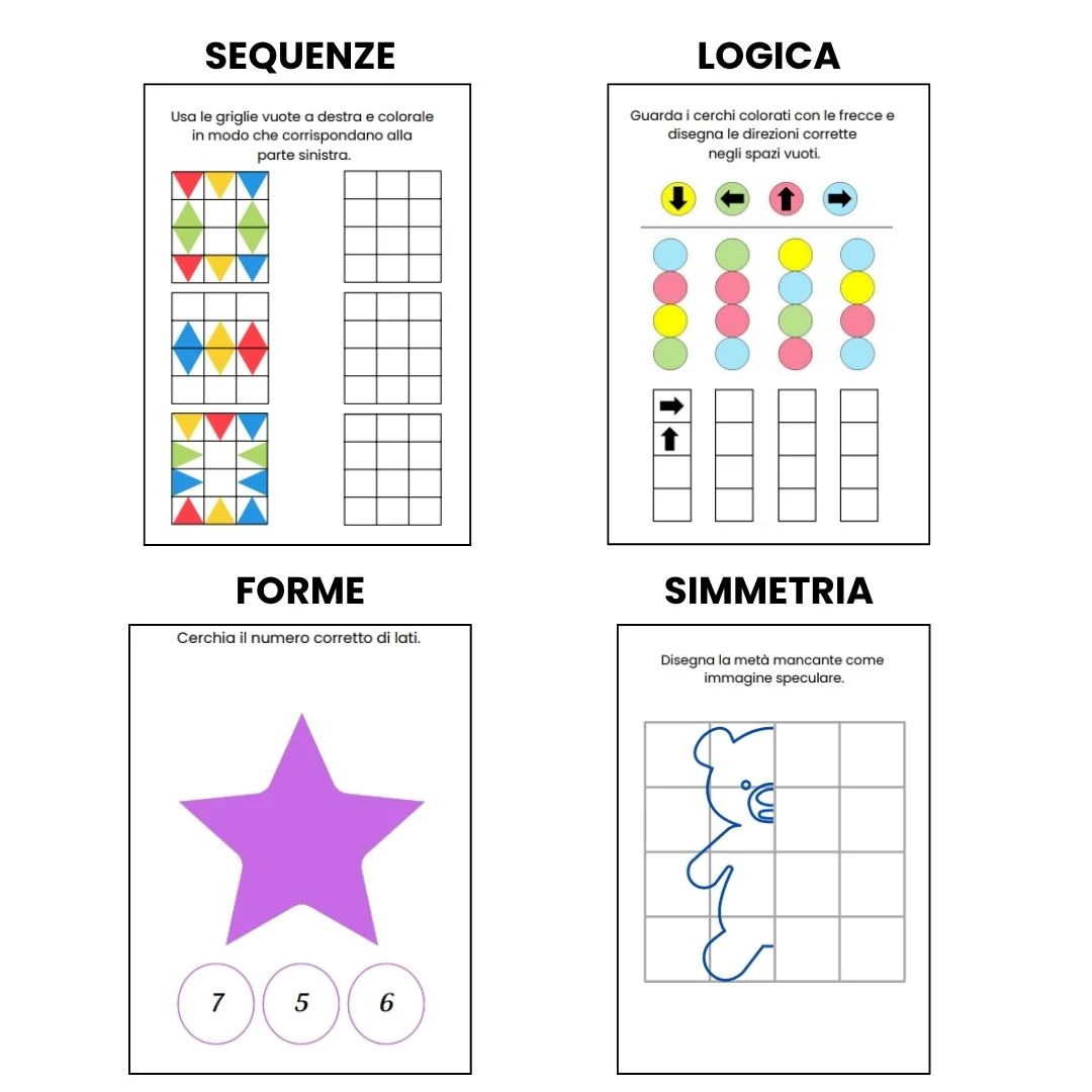 Attività matematiche divertenti: logica, conteggio, sequenze (PDF–140 pagine)