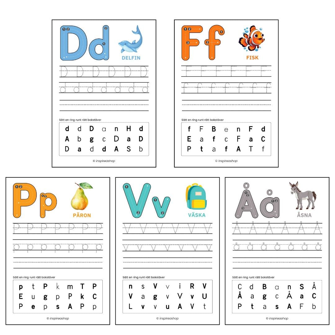 Barnens tankepaket: svenska alfabetet, korsord, klurigheter, hitta skillnader och koppla ihop punkter (PDF–120 sidor) - Bild 2