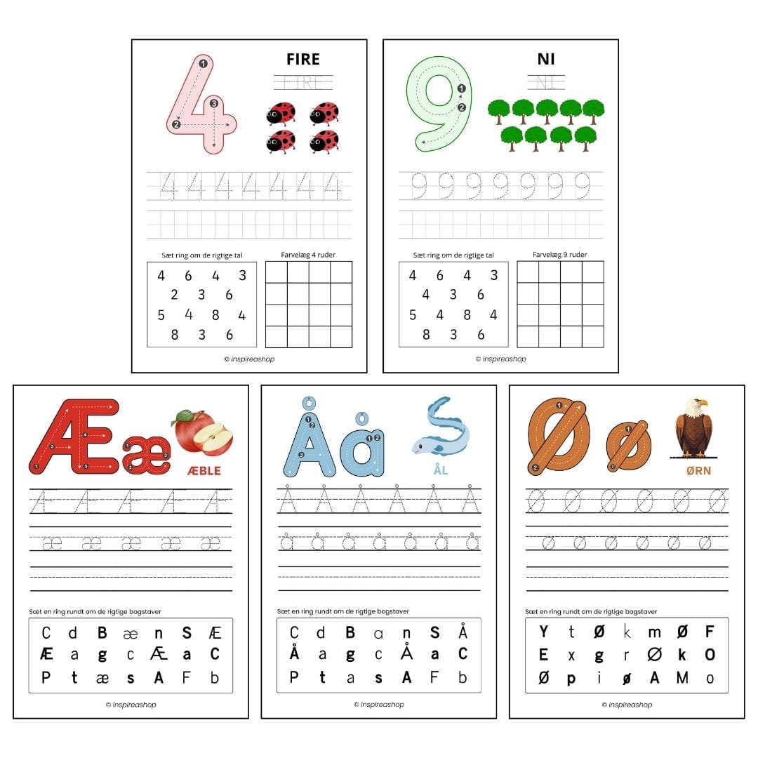 Montessori Mega-pakke: det danske alfabet, tal, matematik, mønstre og farvelægning