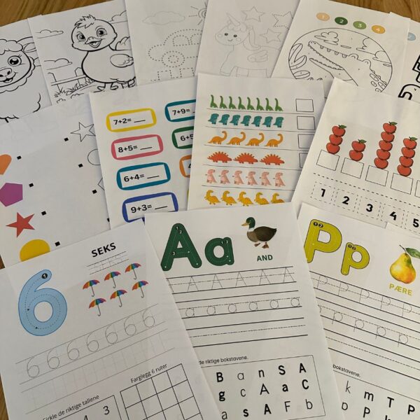 Montessori Megapakke: norsk alfabet, tall, matematikk, mønstre og fargeleggingsark
