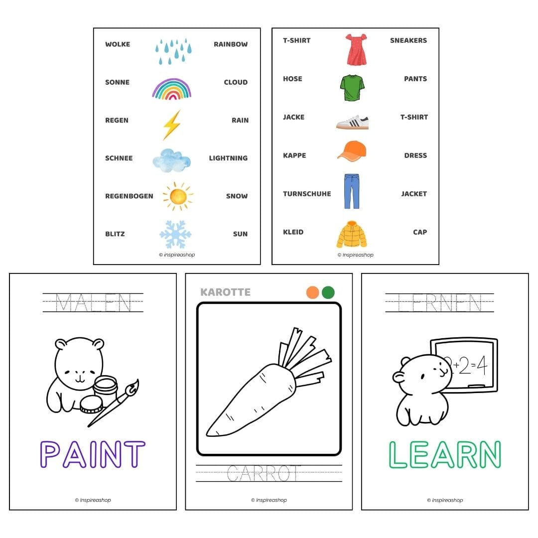 Englisch für die Kleinsten – englisch-deutsche Übungen: Alphabet, Zahlen, Farben, Formen, Tiere, Obst, Verben (PDF 170 Seiten)