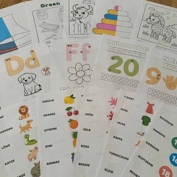 Englisch für die Kleinsten – englisch-deutsche Übungen: Alphabet, Zahlen, Farben, Formen, Tiere, Obst, Verben (PDF 170 Seiten)