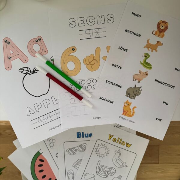 Englisch für die Kleinsten – englisch-deutsche Übungen: Alphabet, Zahlen, Farben, Formen, Tiere, Obst, Verben (PDF 170 Seiten)