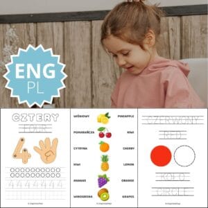 Angielski dla najmłodszych – angielsko-polskie ćwiczenia: alfabet, liczby, kolory, kształty, zwierzęta, owoce, czasowniki (PDF 170 stron)
