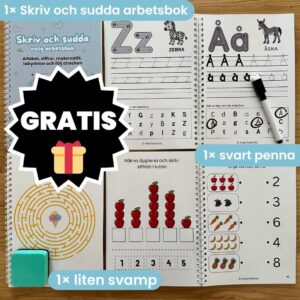 [ 🎁 ] Skriv och sudda arbetsbok - alfabetet, siffror, matematik, labyrinter och mönster