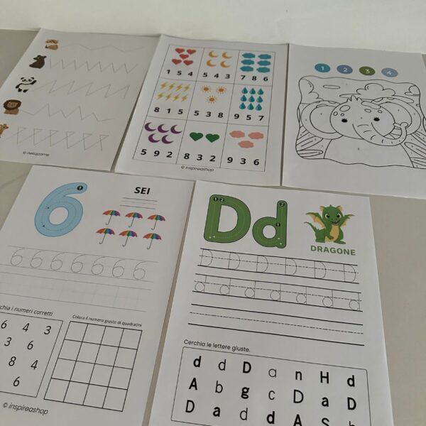 Pacchetto Mega Montessori: alfabeto italiano, numeri, matematica, tracciati e disegni da colorare
