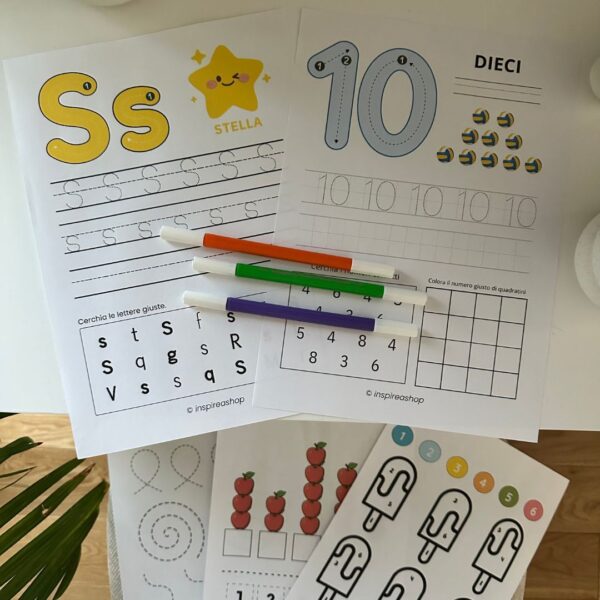 Pacchetto Mega Montessori: alfabeto italiano, numeri, matematica, tracciati e disegni da colorare