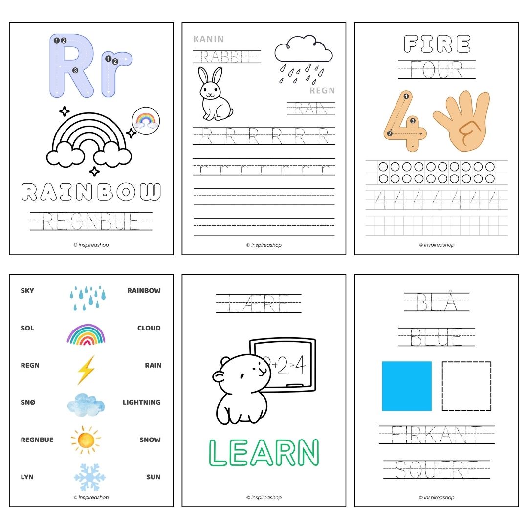 2 i 1: Montessori-pakke + engelsk for de yngste (PDF 200 + 170 sider)
