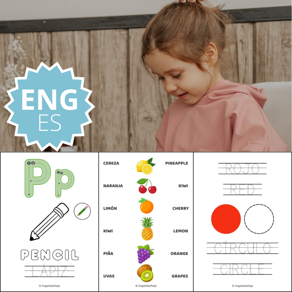 Inglés para los más pequeños – ejercicios inglés–español: alfabeto, números, colores, formas, animales, frutas, verbos (PDF 170 páginas)