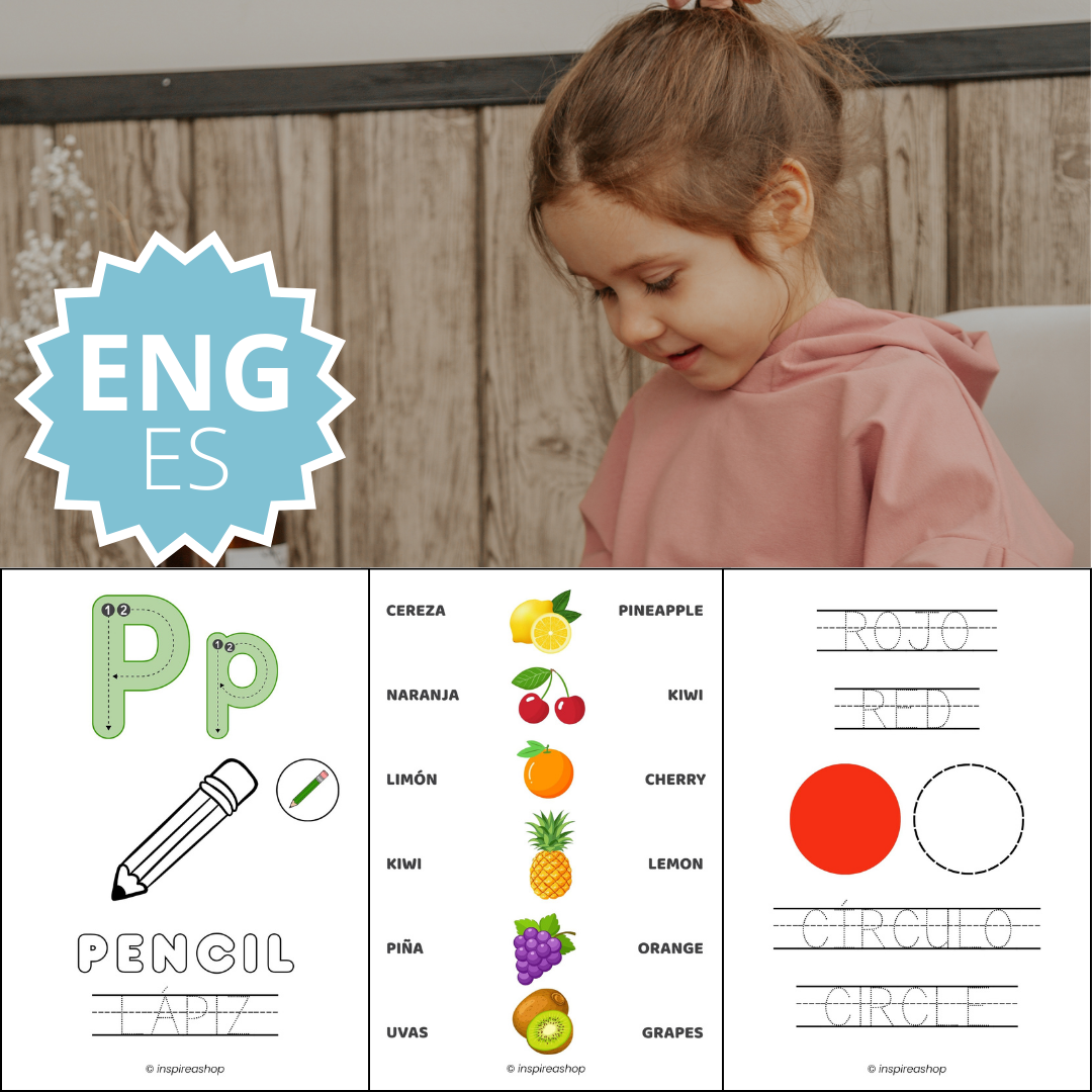 Inglés para los más pequeños – ejercicios inglés–español: alfabeto, números, colores, formas, animales, frutas, verbos (PDF 170 páginas)