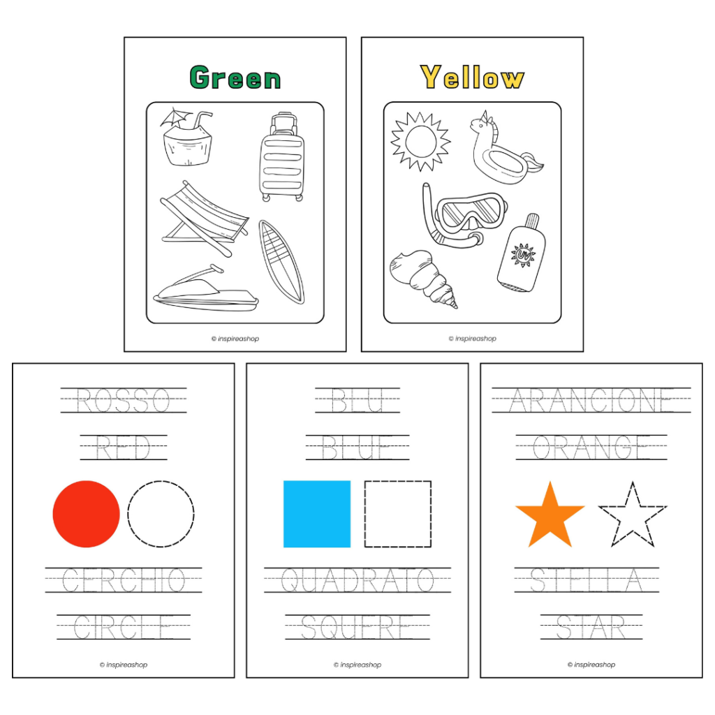 Inglés para los más pequeños – ejercicios inglés–español: alfabeto, números, colores, formas, animales, frutas, verbos (PDF 170 páginas)