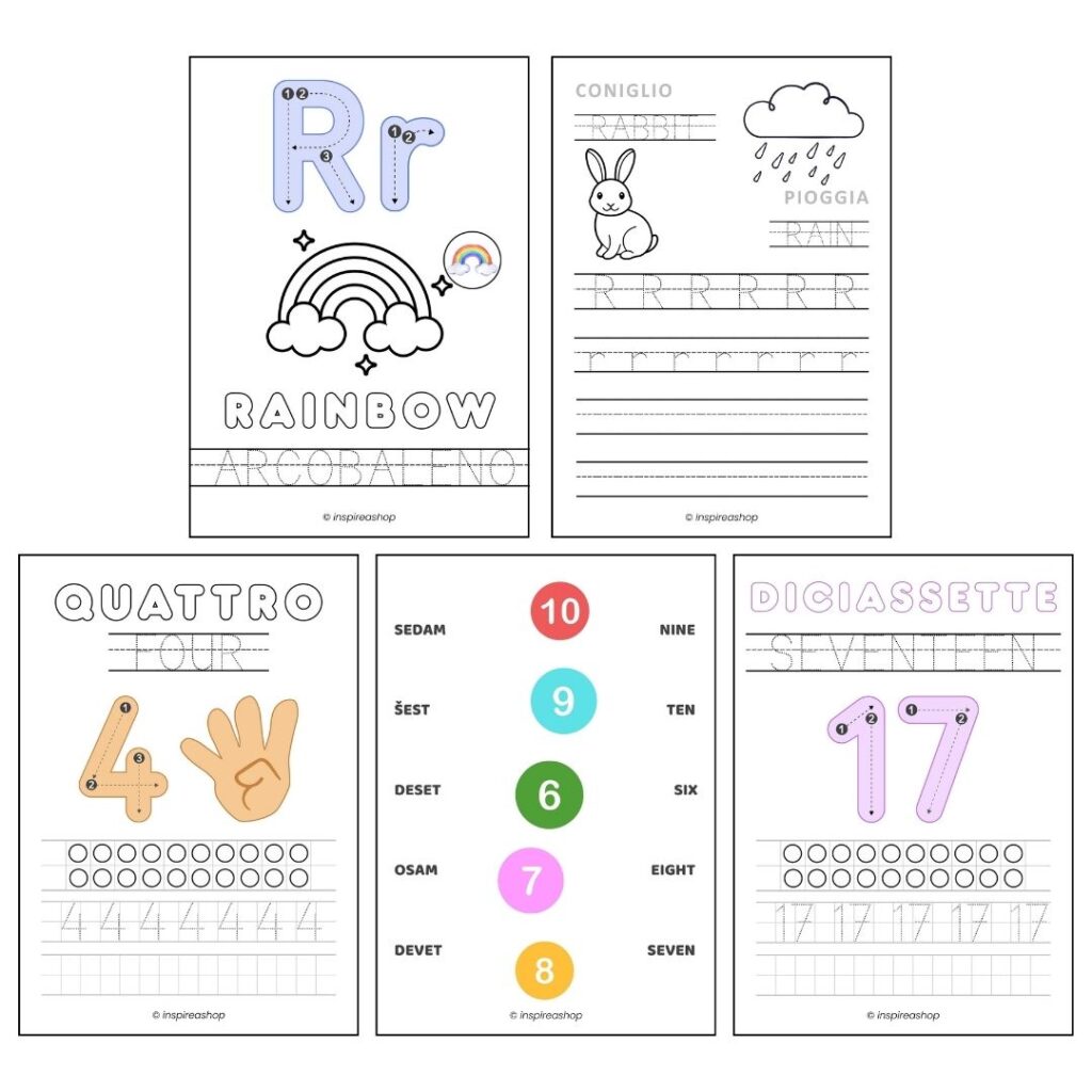 Inglese per i più piccoli – esercizi inglese–italiano: alfabeto, numeri, colori, forme, animali, frutta, verbi (PDF 170 pagine)